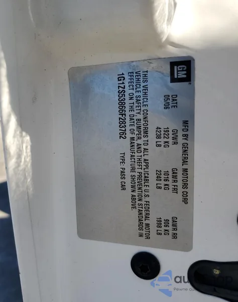 2006 Chevrolet Malibu Ls z USA, uszkodzony, nr VIN 1G1ZS53866F283762